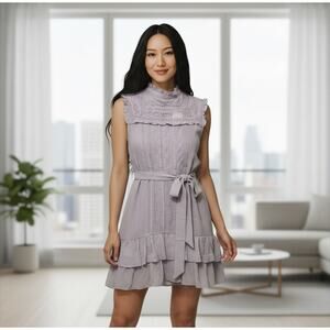 Dance & Marvel Sleeveless Tie Waist Ruffle Trim Mini Dress Lilac Women's S NWT